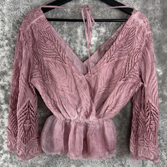 Guess Size S Babydoll Fairy Romantic Girlhood Romantic Top Pink V Neck - Picture 1 of 9